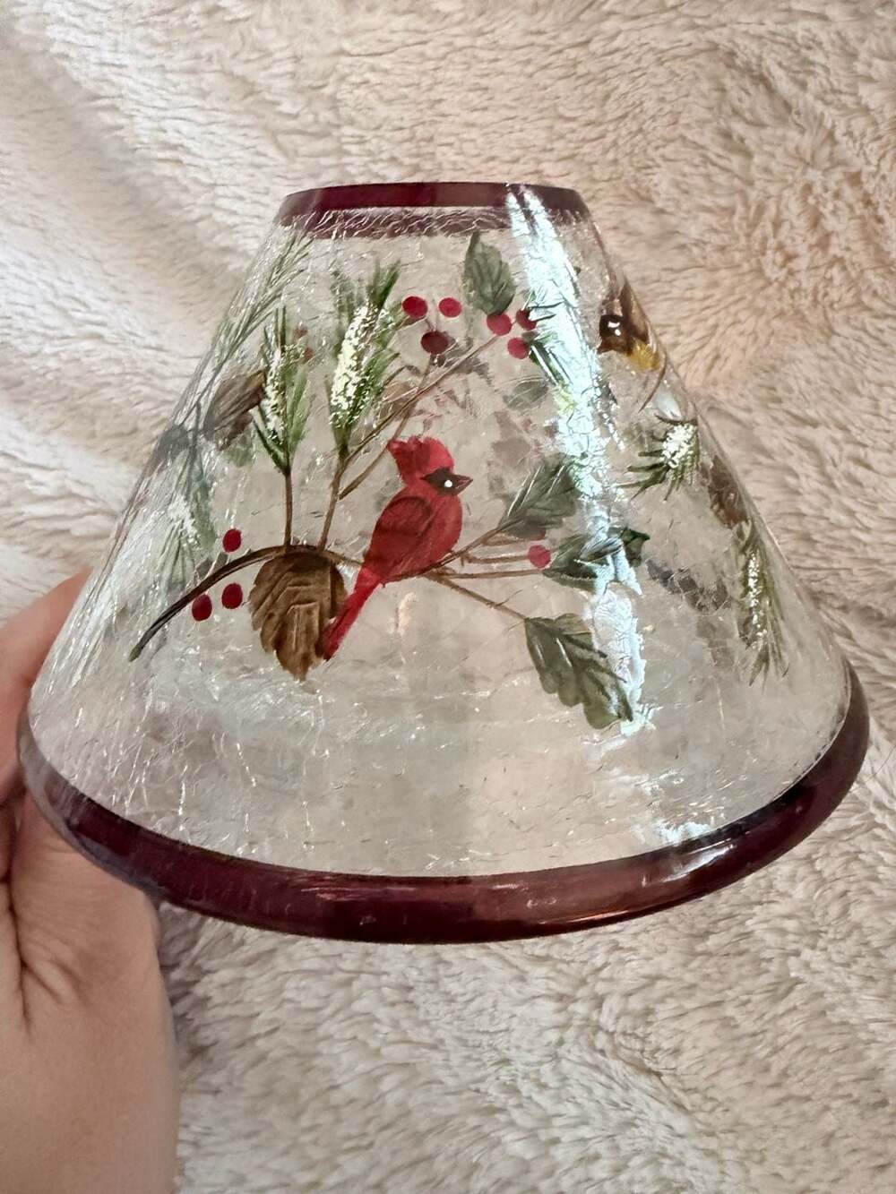 Yankee Candle Crackled Glass Winter Birds Jar Candle Topper.,
